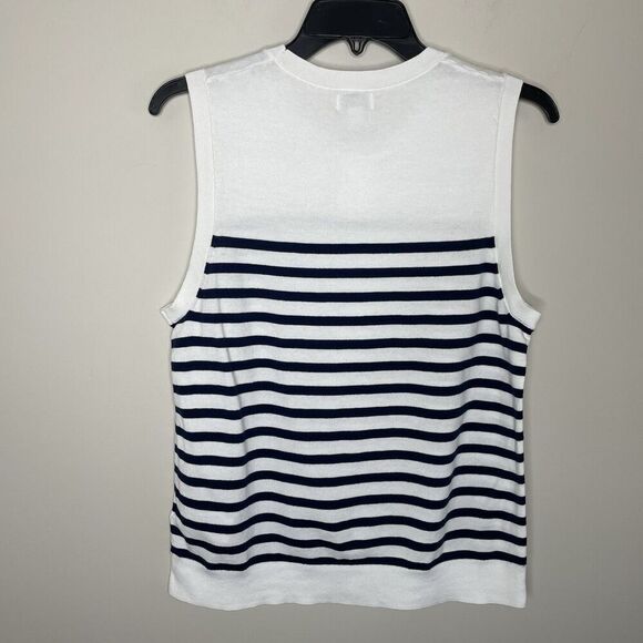 J.CREW Sweater Shell Women Large White Navy Stripe Top NEW Cotton CA085 - Picture 6 of 15